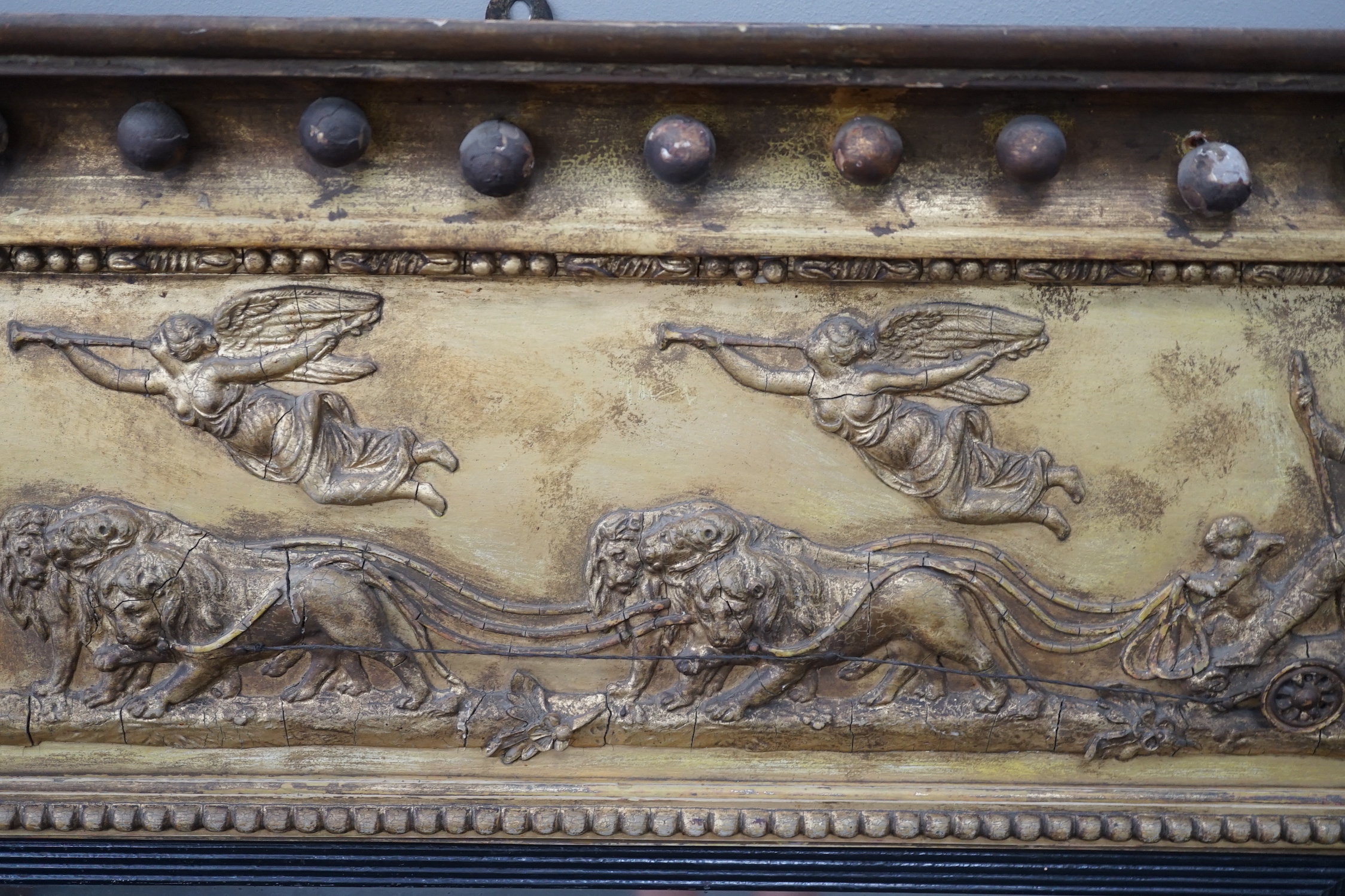 A 19th century neoclassical giltwood and composition overmantel mirror, width 140cm, height 98cm